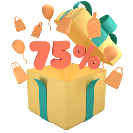 75 Percent Off Gift Box  3D Icon
