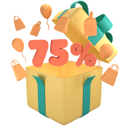 75 Percent Off Gift Box  3D Icon