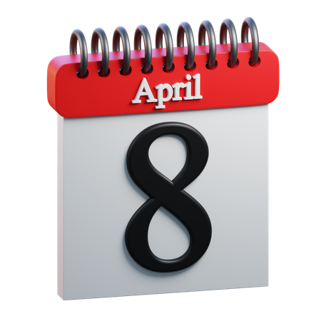 8 April Calendar  3D Icon