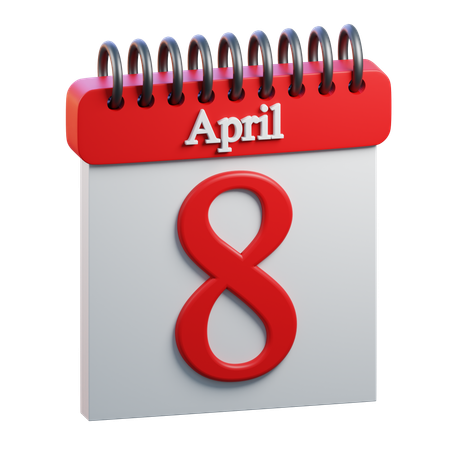 8 April Calendar  3D Icon