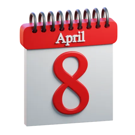 8 April Calendar  3D Icon