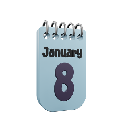 8 January Calender  3D Icon