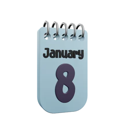 Calendrier du 8 janvier  3D Icon