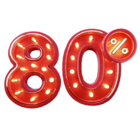 3 D Render Of 80 Discount Sale Neon Typography 3D Icon