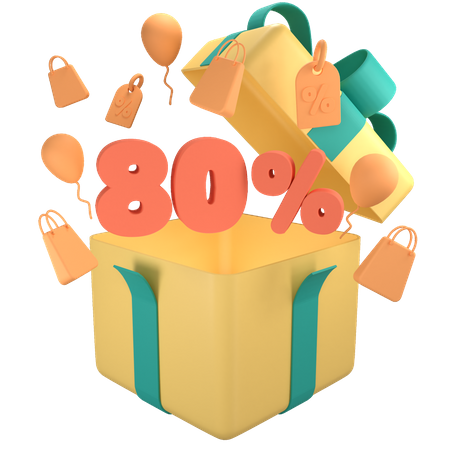 80 Percent Off Gift Box  3D Icon