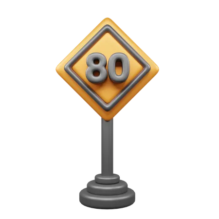 80 Speed Limit  3D Icon