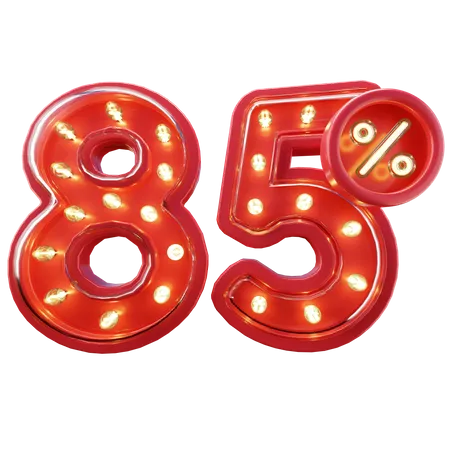 3 D Render Of 85 Discount Sale Neon Typography 3D Icon