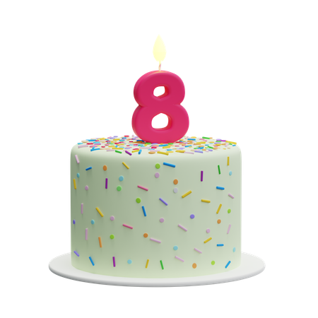 8th Birthday Cake  3D Icon