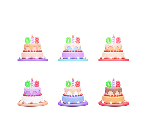 8th Birthday Cake  3D Icon