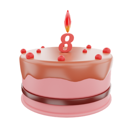 8th Birthday Cake 3D Icon