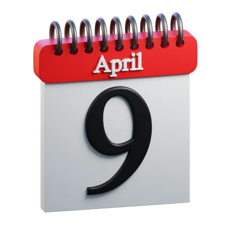 9 April Calendar  3D Icon