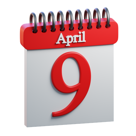 9 April Calendar  3D Icon