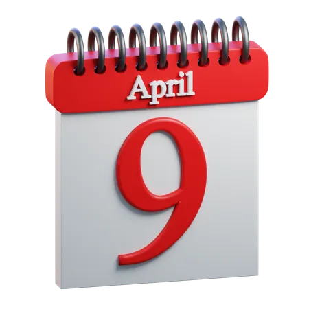 9 April Calendar  3D Icon