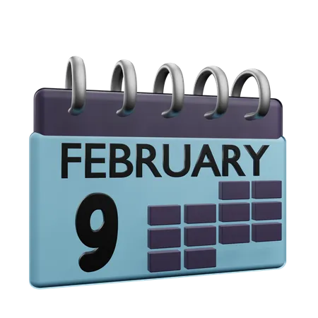 Calendario del 9 de febrero  3D Icon