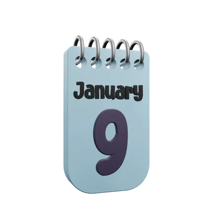 9 January Calender  3D Icon