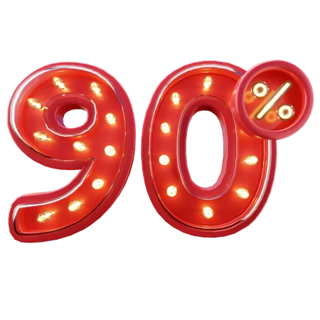 3 D Render Of 90 Discount Sale Neon Typography 3D Icon