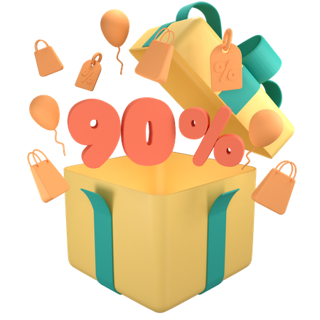 90 Percent Off Gift Box  3D Icon