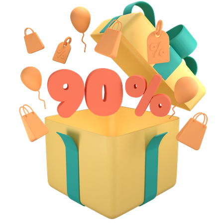 90 Percent Off Gift Box  3D Icon