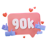 90k love like followers 3d logo