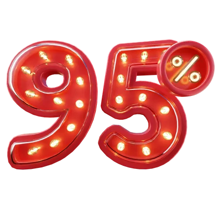 3 D Render Of 95 Discount Sale Neon Typography 3D Icon