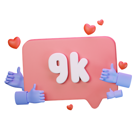 9.000 Follower mit „Gefällt mir“  3D Icon