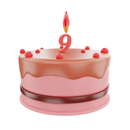 9th Birthday Cake 3D Icon