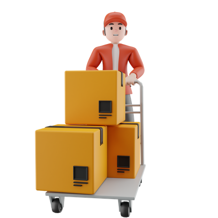 A delivery man holding package dolly  3D Icon