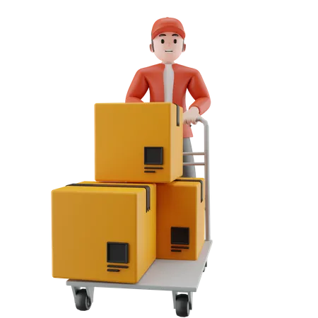 A delivery man holding package dolly  3D Illustration