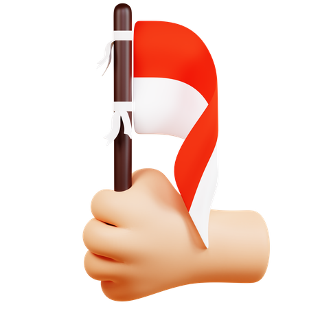 A Hand and A Waving Indonesian Flag  3D Icon