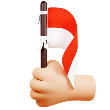 A Hand and A Waving Indonesian Flag  3D Icon