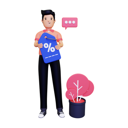 A man holding a discount coupon 3D Illustration