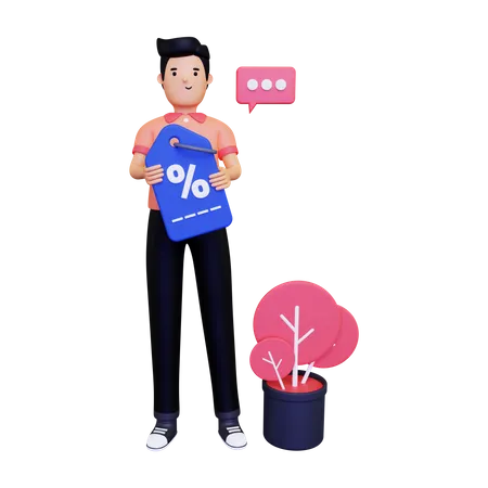 A man holding a discount coupon 3D Illustration