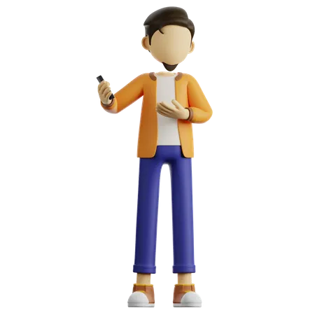 A Man Holding A Smartphone  3D Illustration