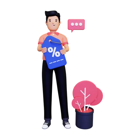 A man holding a discount coupon  3D Illustration