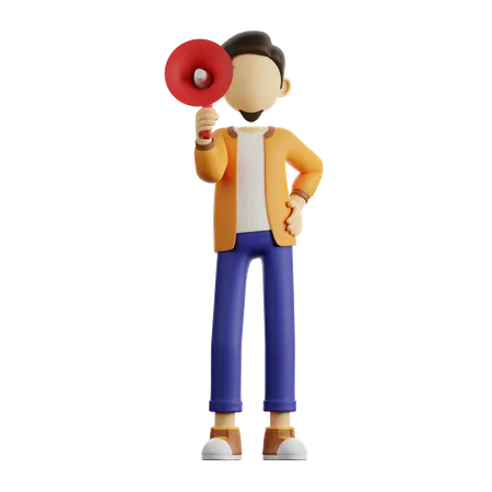 A Man Holding A Megaphone  3D Illustration