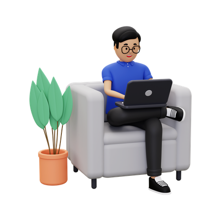A man is working at home using a laptop  3D Illustration