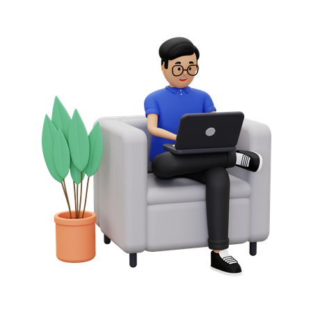 A man is working at home using a laptop  3D Illustration