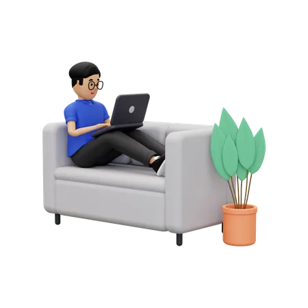 A man is working at home using a laptop  3D Illustration