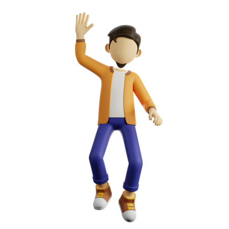 A Man Jumps Raising His Hand  3D Illustration