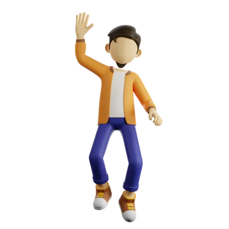 A Man Jumps Raising His Hand  3D Illustration