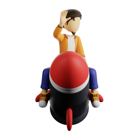 A Man on A Rocket 3D Illustration