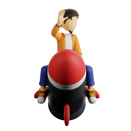 A Man on A Rocket  3D Illustration