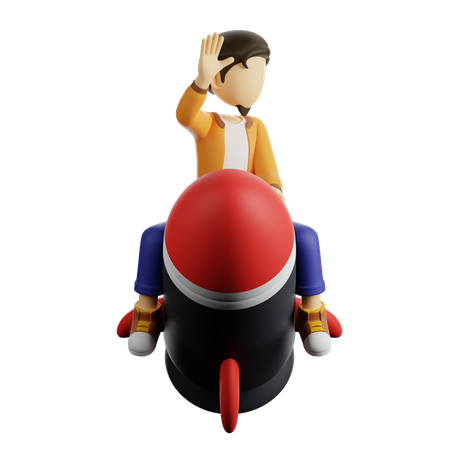 A Man on A Rocket  3D Illustration