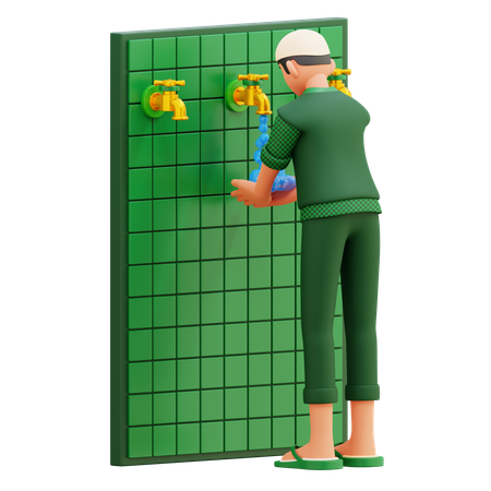 A Man Performing Ablution  3D Illustration