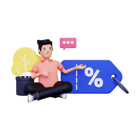 A man showing a discount tag  3D Icon