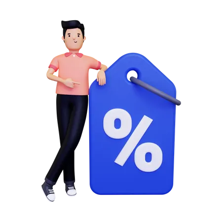 A man showing a discount tag  3D Illustration