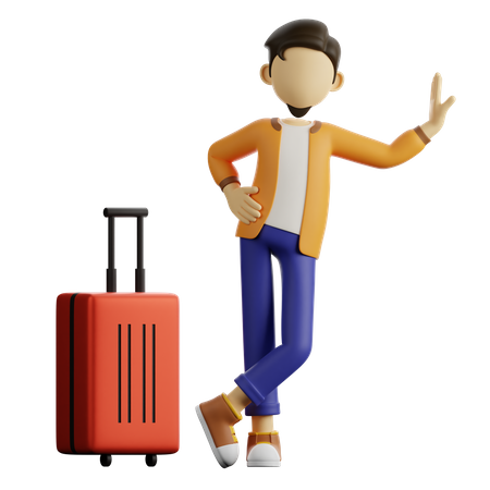 A Man Standing Near His Luggage 3D Illustration