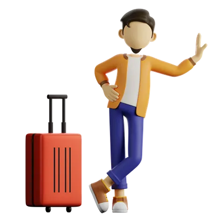 A Man Standing Near His Luggage 3D Illustration