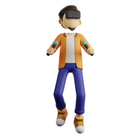 A Man Using VR 3D Illustration