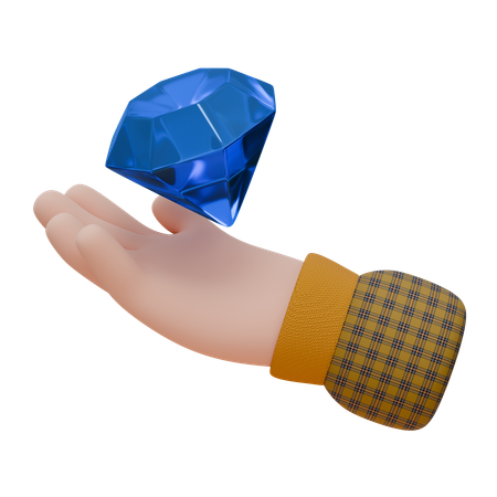 Mão está segurando um grande diamante azul  3D Icon